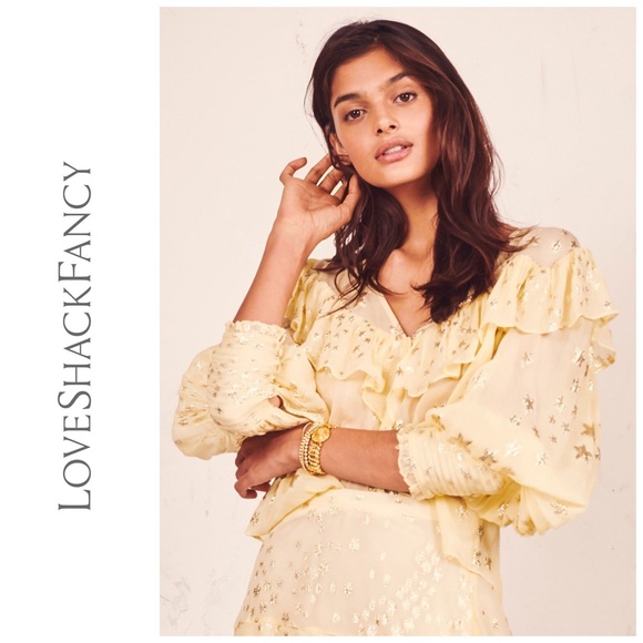 NWT LoveShackFancy Harleigh Metallic Silk Top Sunflower Yellow Romantic Regency - Picture 4 of 13